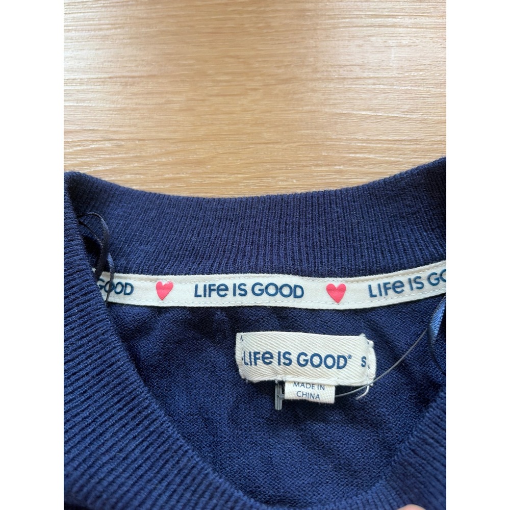 Life is Good Womens Be My Valentine Dog Heart Navy Blue Sweater size Small - Picture 3 of 9